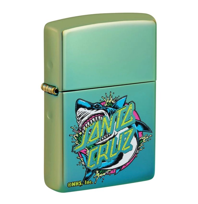 Santa Cruz Skateboards Shark Dot Zippo Lighter – High Polish Teal 1 Santa Cruz Skateboards Shark Dot Zippo Lighter – High Polish Teal