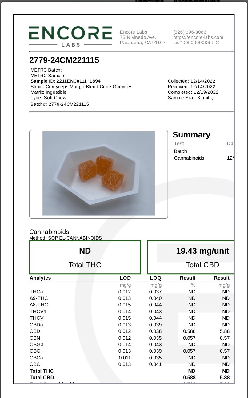 Cordyceps Cutleaf Mushroom Gummies Zero THC 1000mg 2 Cordyceps Cutleaf Mushroom Gummies Zero THC 1000mg - Image 2