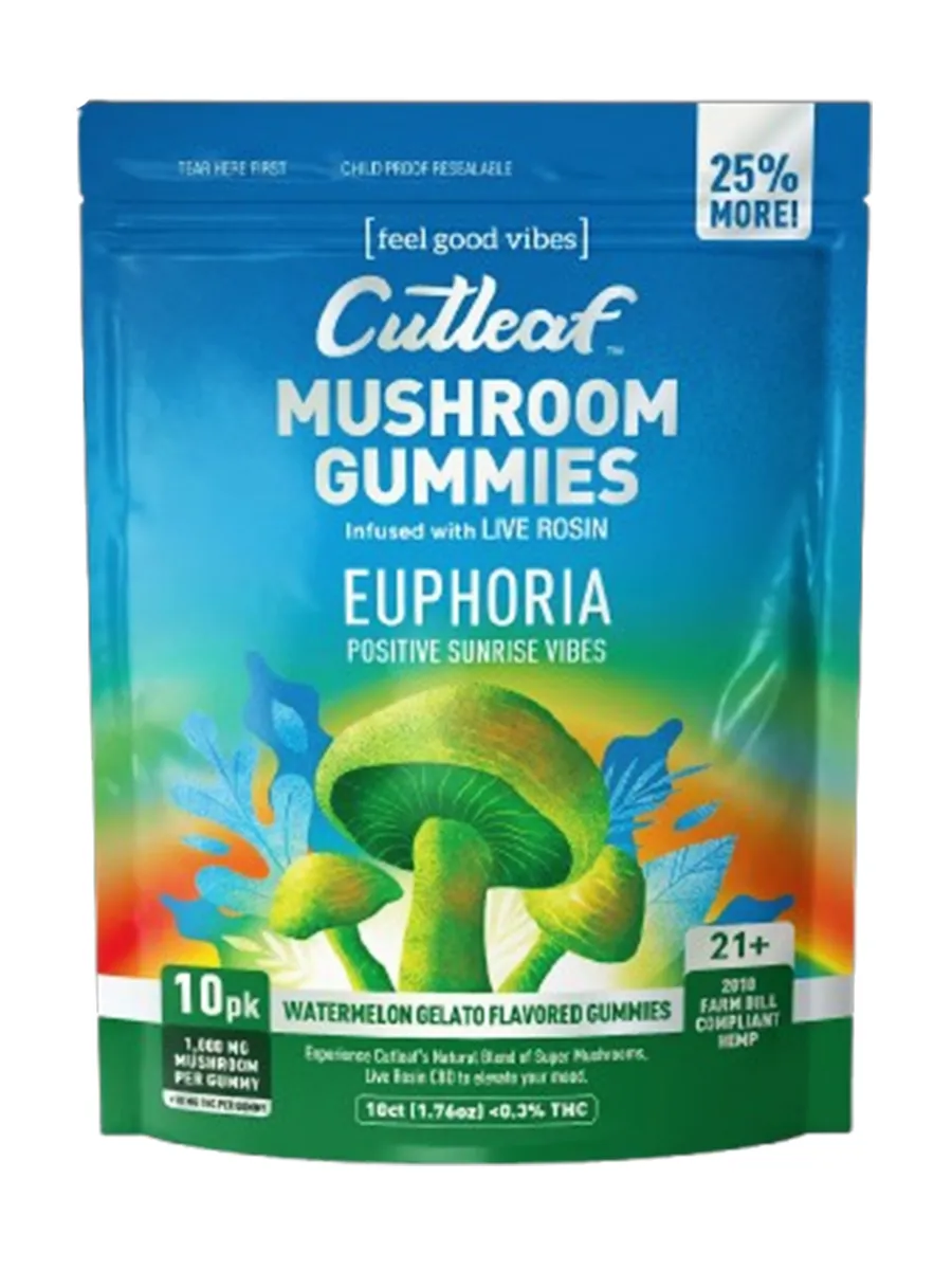 Watermelon Gelato Cutleaf Euphoria Mushroom Gummies 1000mg 10ct 1 Watermelon Gelato Cutleaf Euphoria Mushroom Gummies 1000mg 10ct