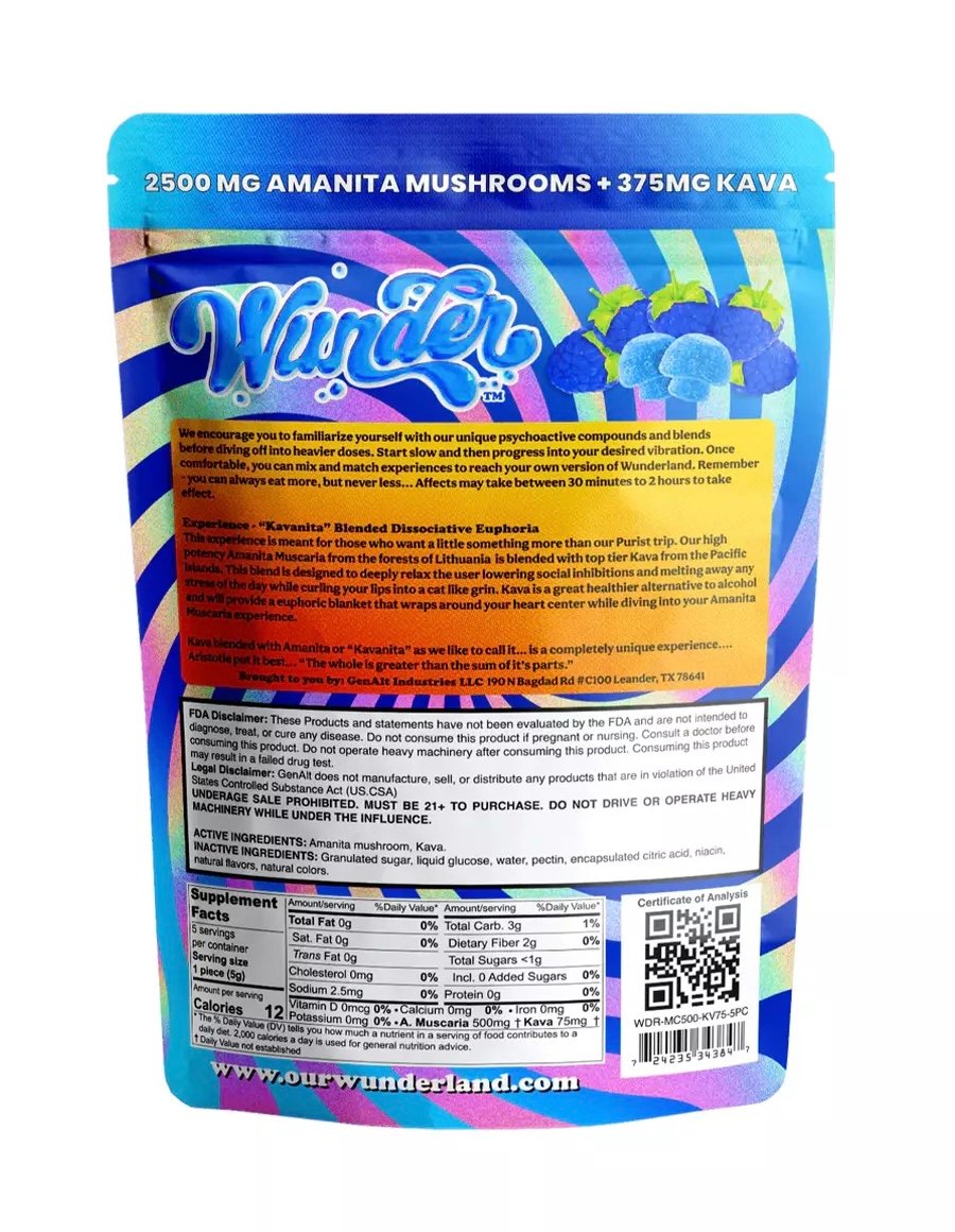 Blue Razz Wunder Amanita Muscaria Mushroom + Kava Gummies 2500mg 2 Blue Razz Wunder Amanita Muscaria Mushroom + Kava Gummies 2500mg - Image 2