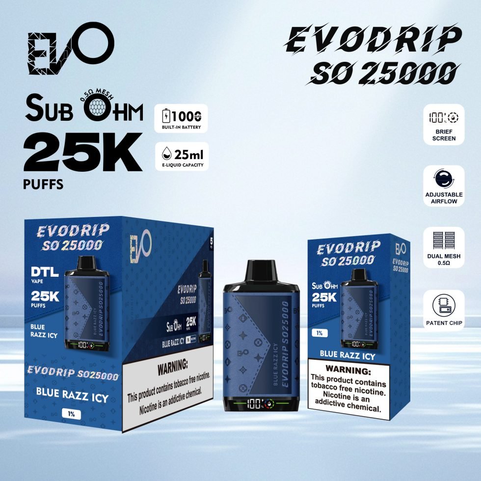 BLUE RAZZ ICY EVODRIP SO25000 DISPOSABLE 5-PACK 1 BLUE RAZZ ICY EVODRIP SO25000 DISPOSABLE 5-PACK