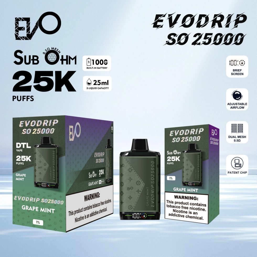 GRAPE MINT EVODRIP SO25000 DISPOSABLE ( 5-PACK) 1 GRAPE MINT EVODRIP SO25000 DISPOSABLE ( 5-PACK)