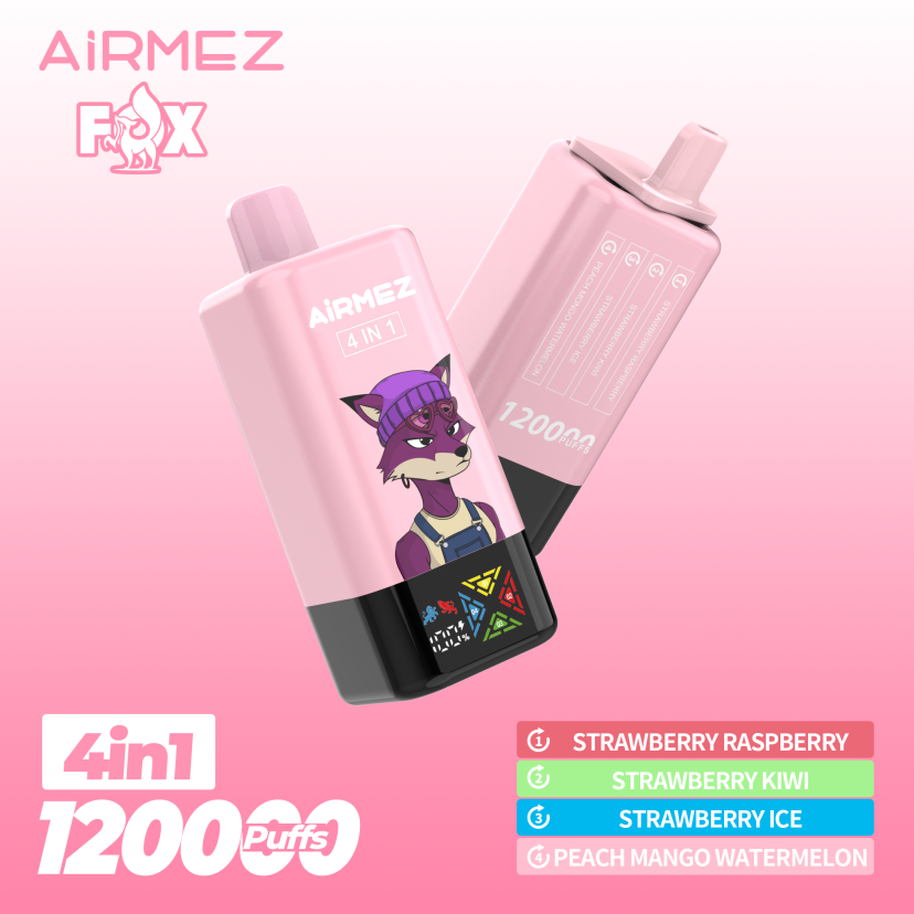 Airmez Fox 4-in-1 Disposable Vape 120000 Puffs Strawberry Raspberry & Strawberry Kiwi & Strawberry Ice & Peach Mango Watermelon 1 Airmez Fox 4-in-1 Disposable Vape 120000 Puffs Strawberry Raspberry & Strawberry Kiwi & Strawberry Ice & Peach Mango Watermelon