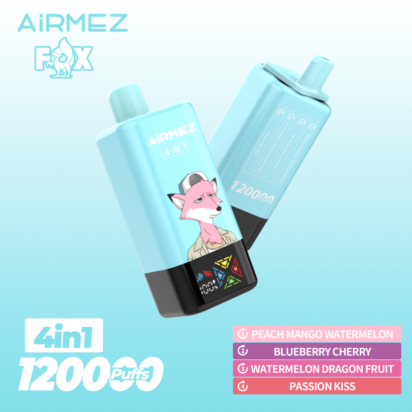 Airmez vape - Fox 4in1 120000puffs Disposable Vape Peach Mango Watermelon & Blueberry Cherry & Watermelon Dragon Fruit & Passion Kiss 1 Airmez vape - Fox 4in1 120000puffs Disposable Vape Peach Mango Watermelon & Blueberry Cherry & Watermelon Dragon Fruit & Passion Kiss