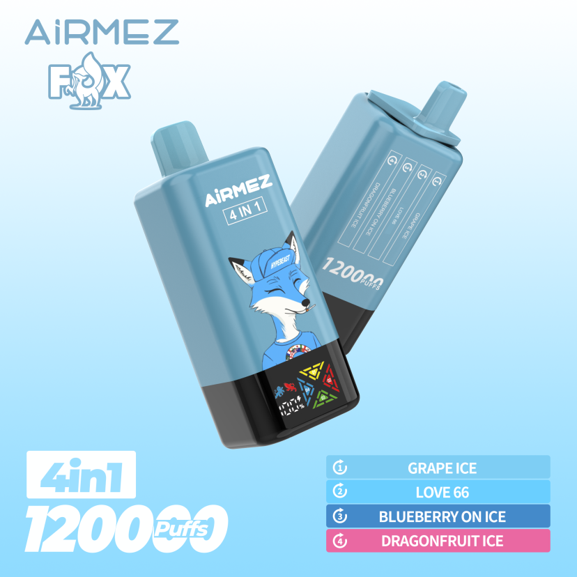 Airmez vape - Fox 4in1 120000puffs Disposable Vape Grape Ice & Love 66 & Blueberry On Ice & Dragonfruit Ice 1 Airmez vape - Fox 4in1 120000puffs Disposable Vape Grape Ice & Love 66 & Blueberry On Ice & Dragonfruit Ice