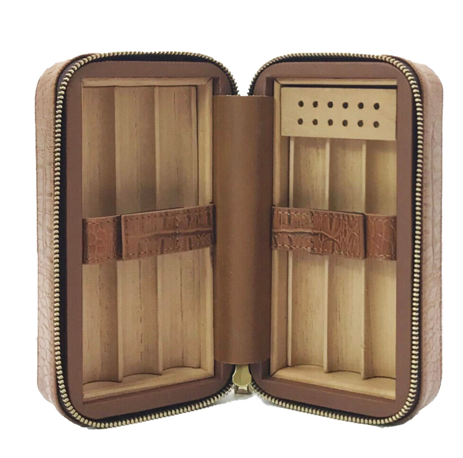 6 Stick Brown Crocodile Leather Travel Humidor Set 1 6 Stick Brown Crocodile Leather Travel Humidor Set