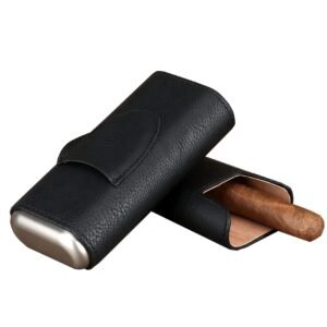 3 Stick Black Leather Cigar Case Cedar Lined With Cutter Holder