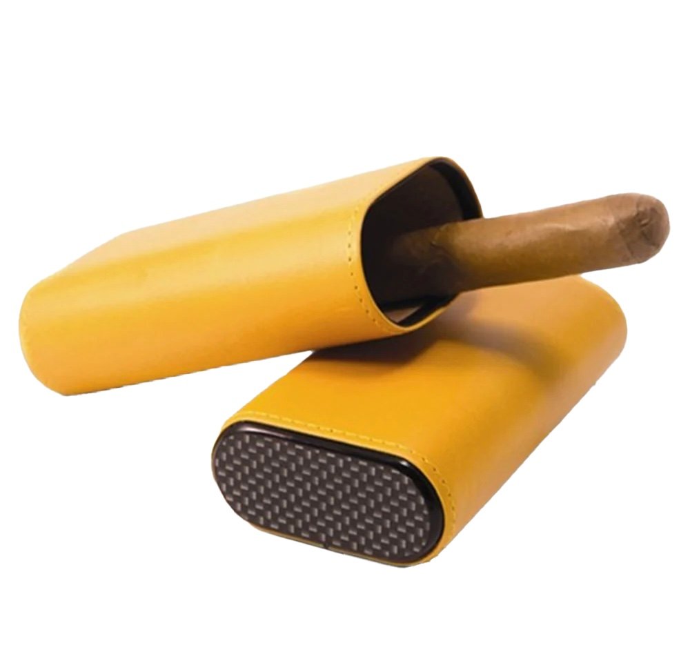 3 Stick Yellow Leather Case With Carbon Fiber Check 1 3 Stick Yellow Leather Case With Carbon Fiber Check