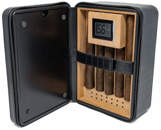 Manhattan XL 10-20 Ct. Crocodile Motif Leather Travel Humidor (Black) 1 Manhattan XL 10-20 Ct. Crocodile Motif Leather Travel Humidor (Black)