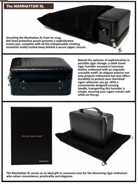 Manhattan XL 10-20 Ct. Crocodile Motif Leather Travel Humidor (Black) 3 Manhattan XL 10-20 Ct. Crocodile Motif Leather Travel Humidor (Black) - Image 3