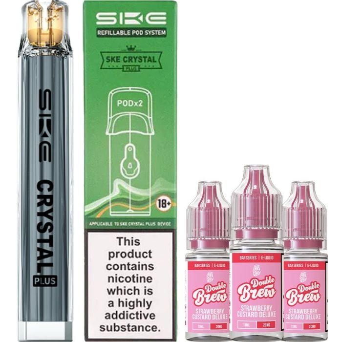 SKE Crystal Plus refillable bundle + 3 Double Brew e-liquids 1 SKE Crystal Plus refillable bundle + 3 Double Brew e-liquids