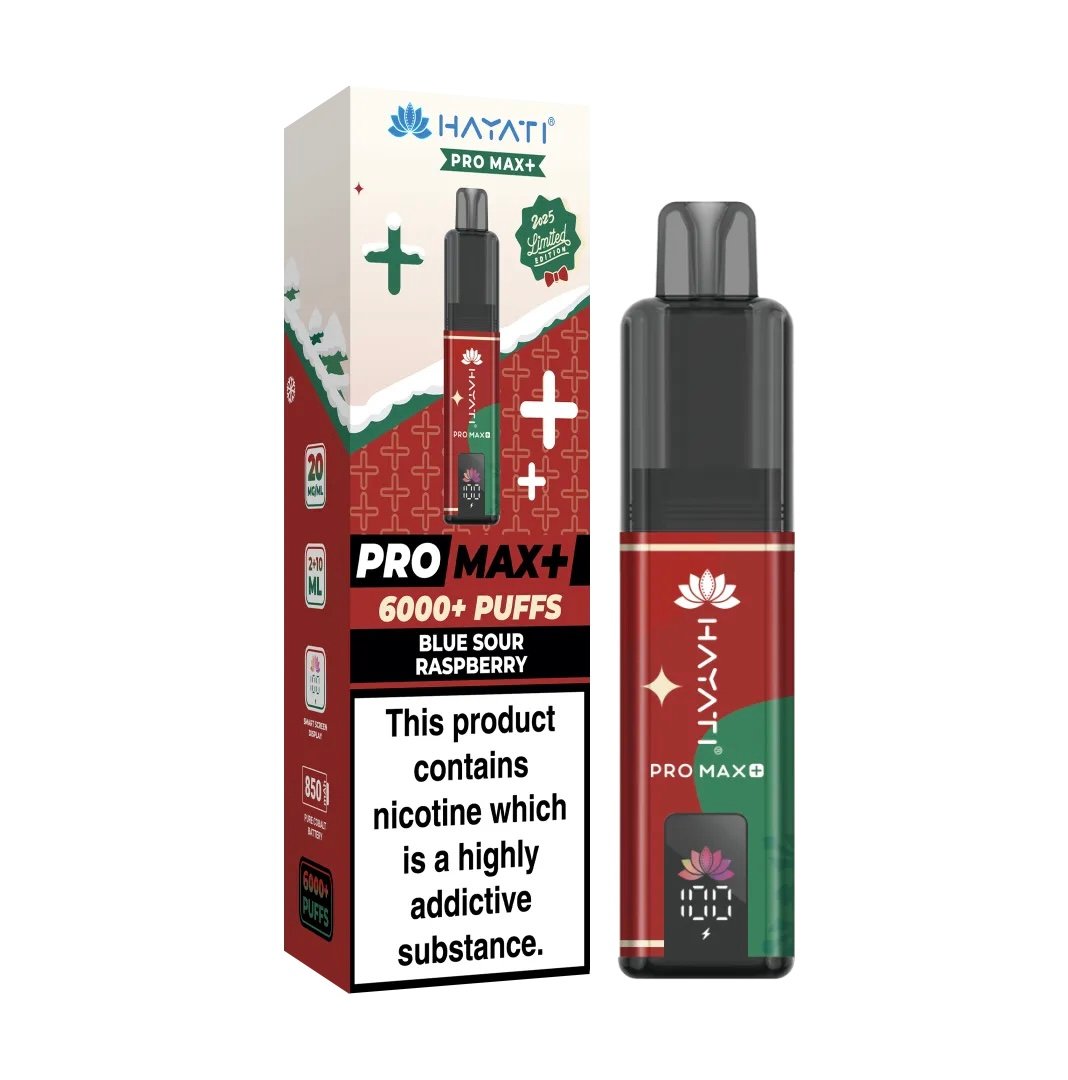 BLUE SOUR RASPBERRY HAYATI PRO MAX+ 6000 PUFFS KIT CHRISTMAS EDITION 1 BLUE SOUR RASPBERRY HAYATI PRO MAX+ 6000 PUFFS KIT CHRISTMAS EDITION