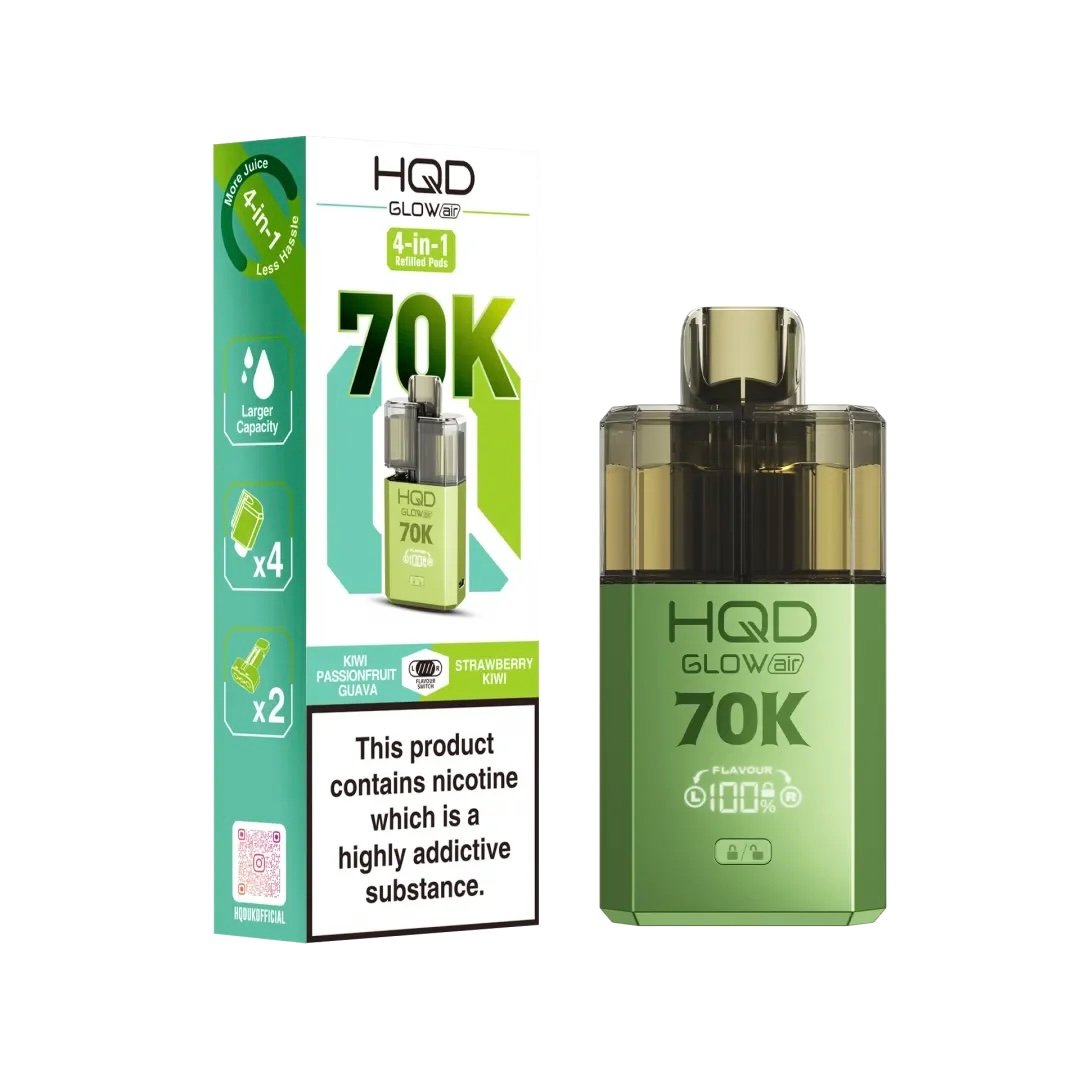 KIWI PASSIONFRUIT GUAVA / STRAWBERRY KIWI HQD GLOW AIR 70K PUFFS PREFILLED POD KIT 1 KIWI PASSIONFRUIT GUAVA / STRAWBERRY KIWI HQD GLOW AIR 70K PUFFS PREFILLED POD KIT