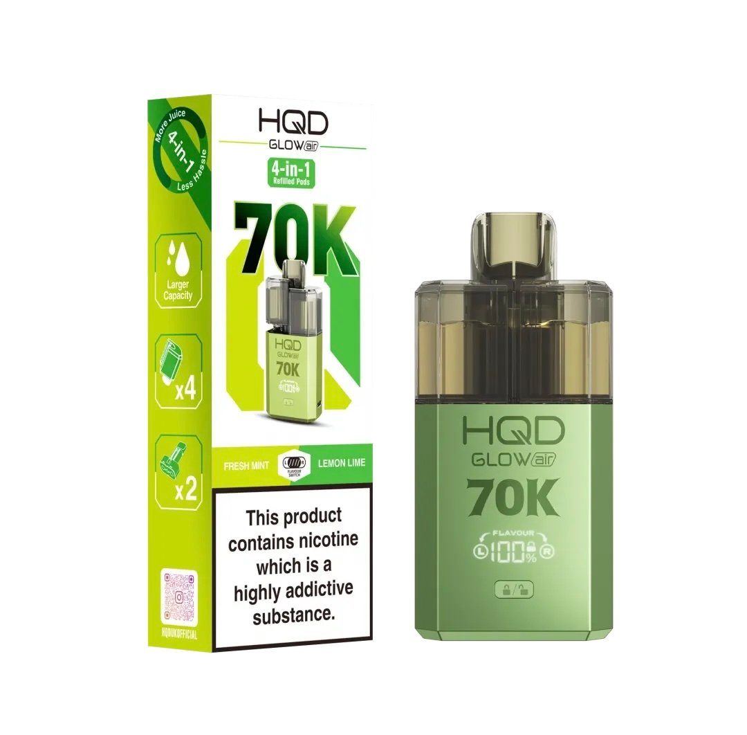 FRESH MINT / LEMON LIME HQD GLOW AIR 70K PUFFS PREFILLED POD KIT 1 FRESH MINT / LEMON LIME HQD GLOW AIR 70K PUFFS PREFILLED POD KIT